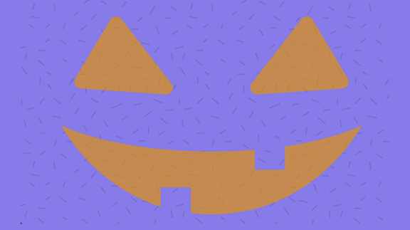 Illustration: Face of a Halloween pumpkin in a purple background