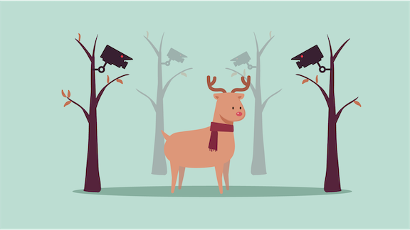 Illustration of a reindeer with security cameras pointing at it